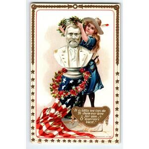 Decoration Memorial Day Postcard Raphael Tuck Patriotic Grant Bust Girl 179